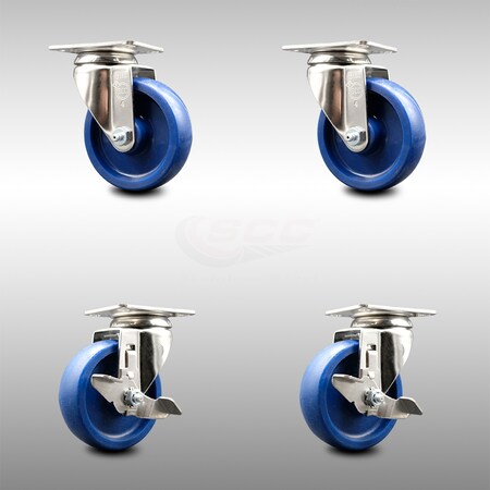 Service Caster 4 Inch 316SS Solid Polyurethane Wheel Swivel Top Plate Caster Brakes SCC, 2PK SCC-SS31620S414-SPUS-2-TLB-2